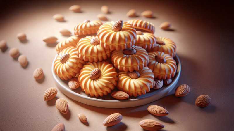 a-realistic-image-of-a-plate-of-almond-cookies-arranged-in-a-pile-each-cookie-has-a-piped-ridged-ok-152039