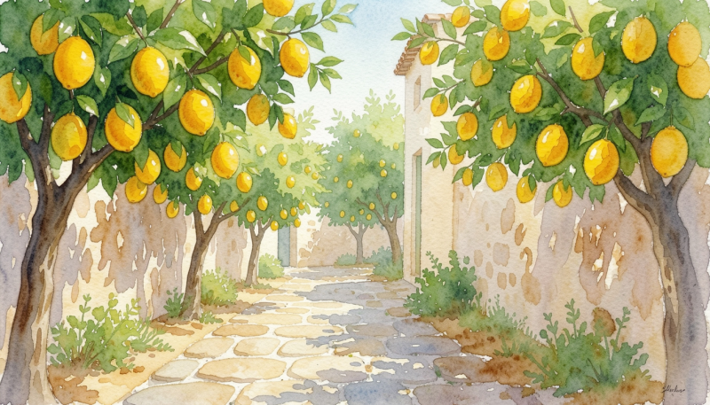magnific-mediterranean-watercolor-lemon-trees-stone-path-su-1973-152681 magnific-mediterranean-watercolor-lemon-trees-stone-path-su-1973-152681